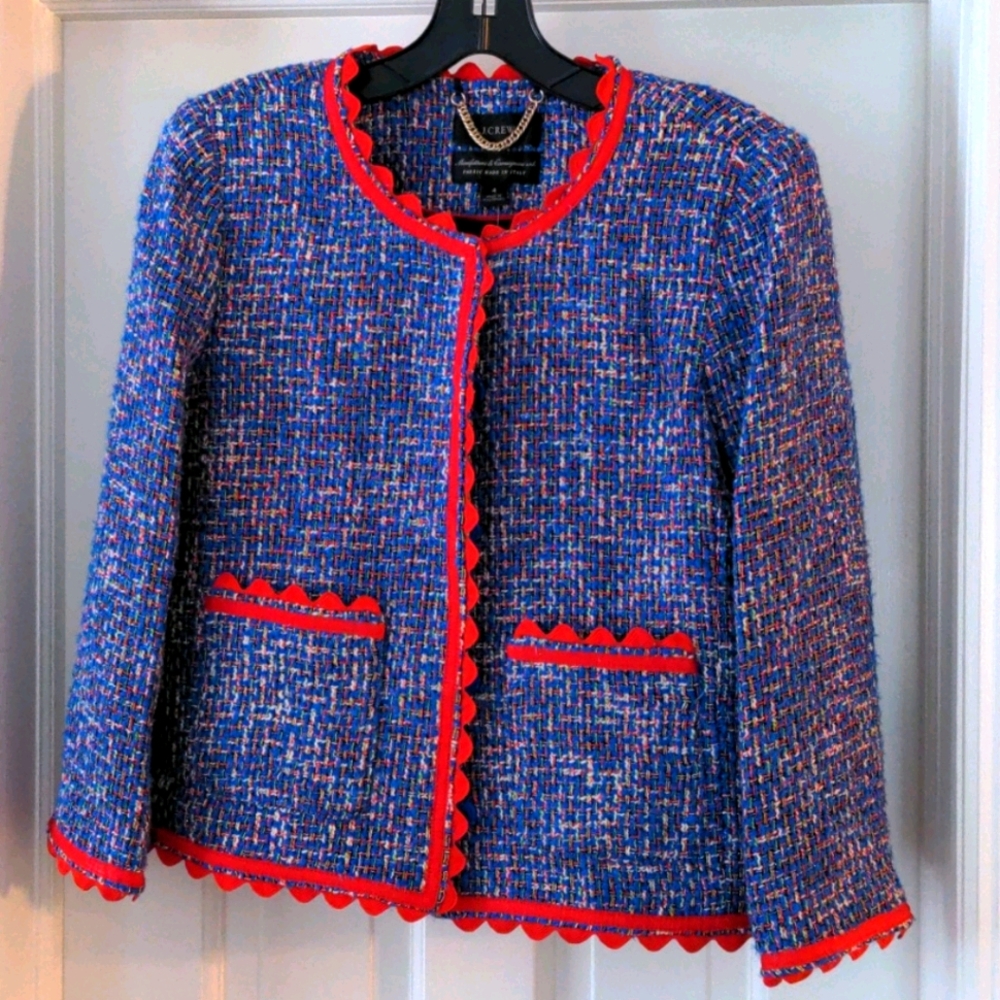 J. Crew red and blue tweed Lady jacket
